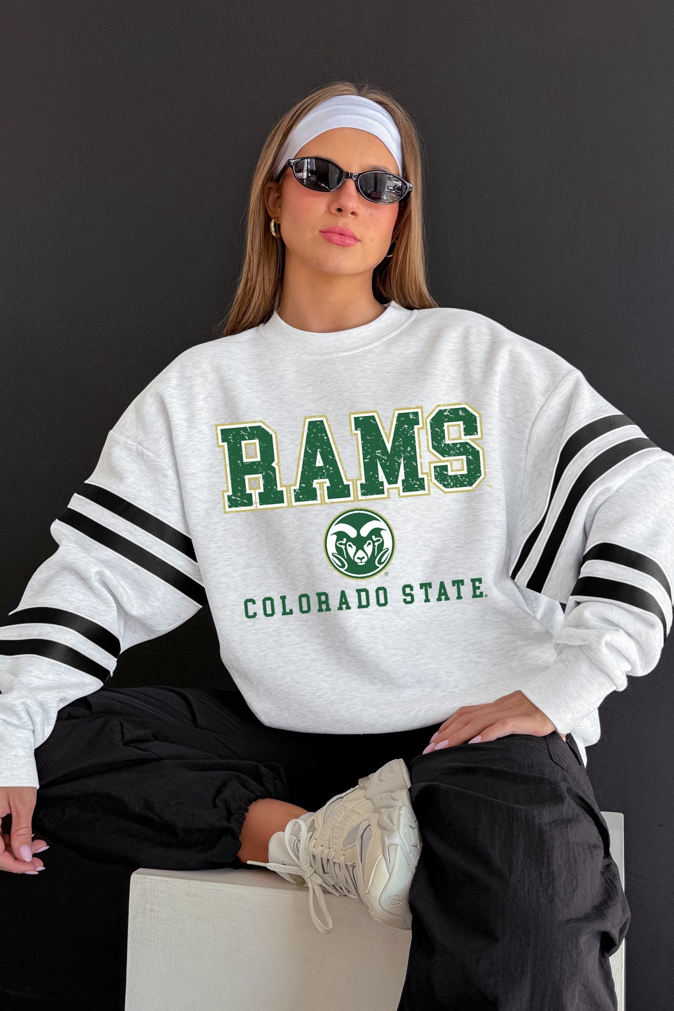 COLORADO STATE RAMS STADIUM STRIPES STRIPE SLEEVE CREWNECK SWEATSHIRT