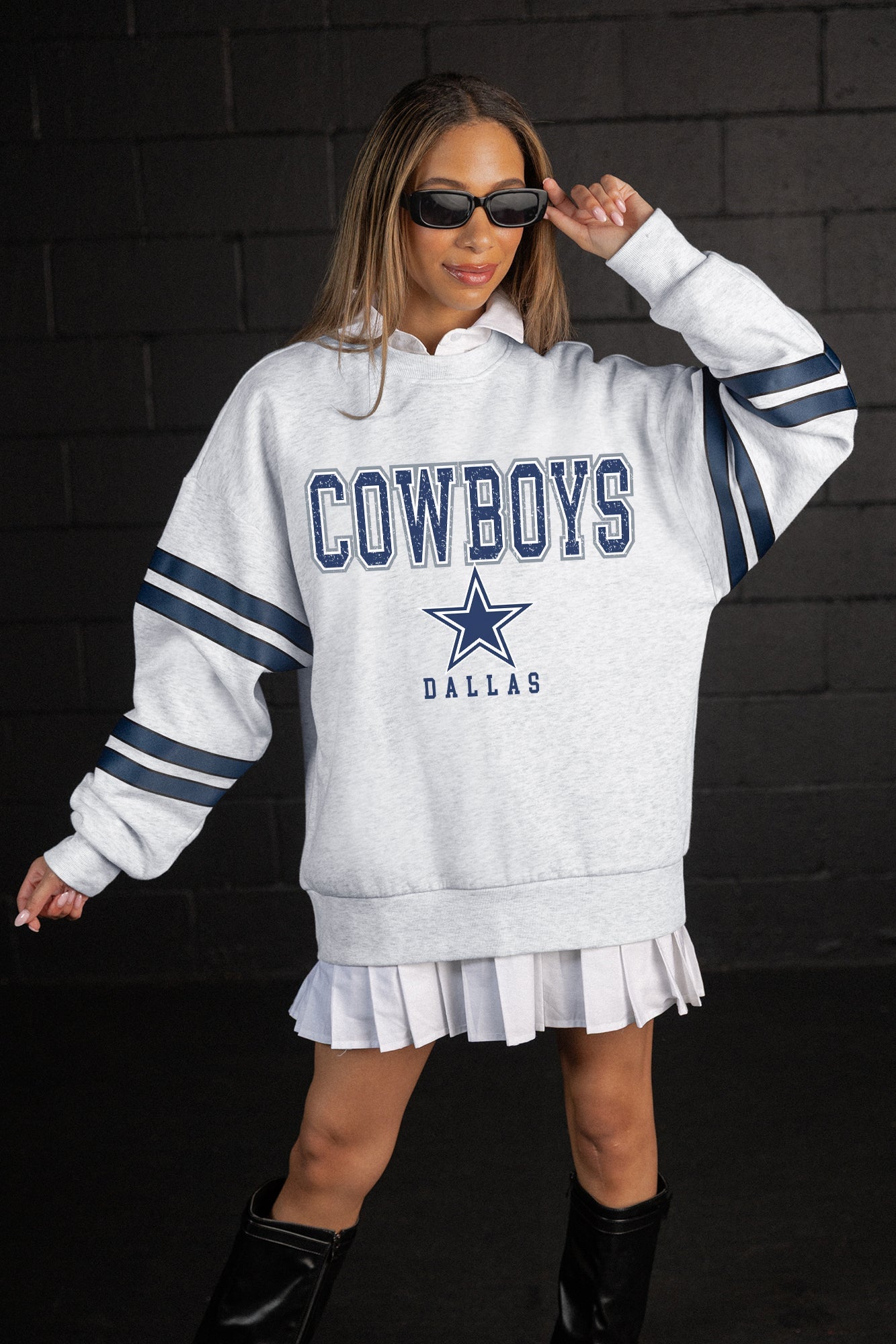 DALLAS COWBOYS STADIUM STRIPES STRIPE SLEEVE CREWNECK SWEATSHIRT