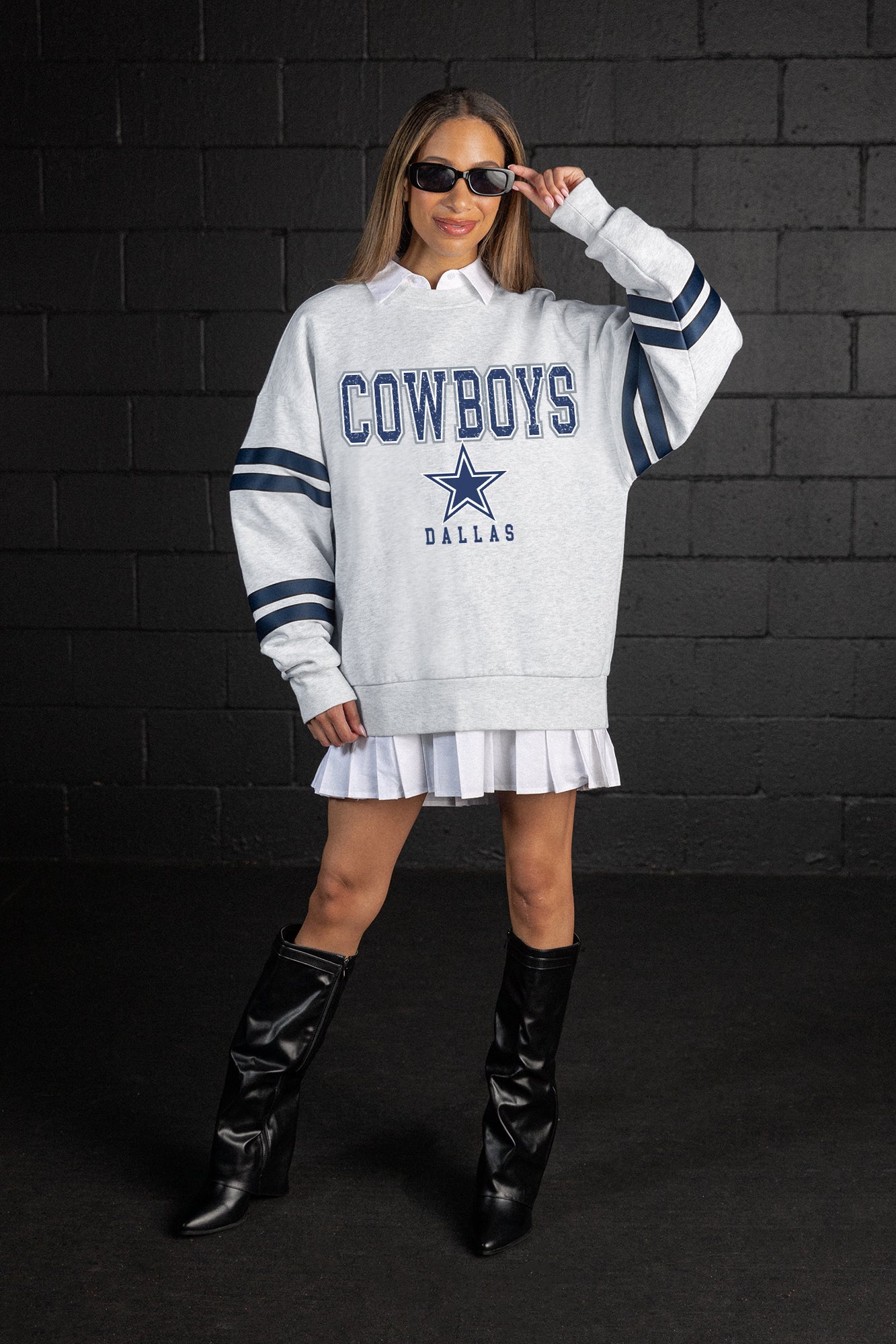DALLAS COWBOYS STADIUM STRIPES STRIPE SLEEVE CREWNECK SWEATSHIRT