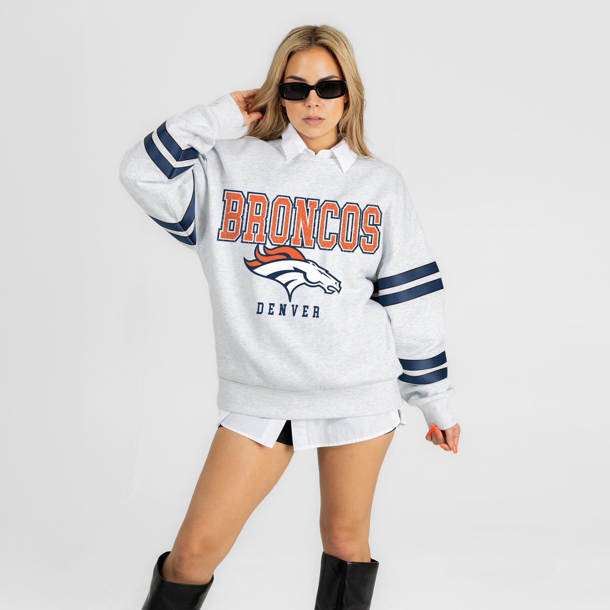 DENVER BRONCOS STADIUM STRIPES STRIPE SLEEVE CREWNECK SWEATSHIRT