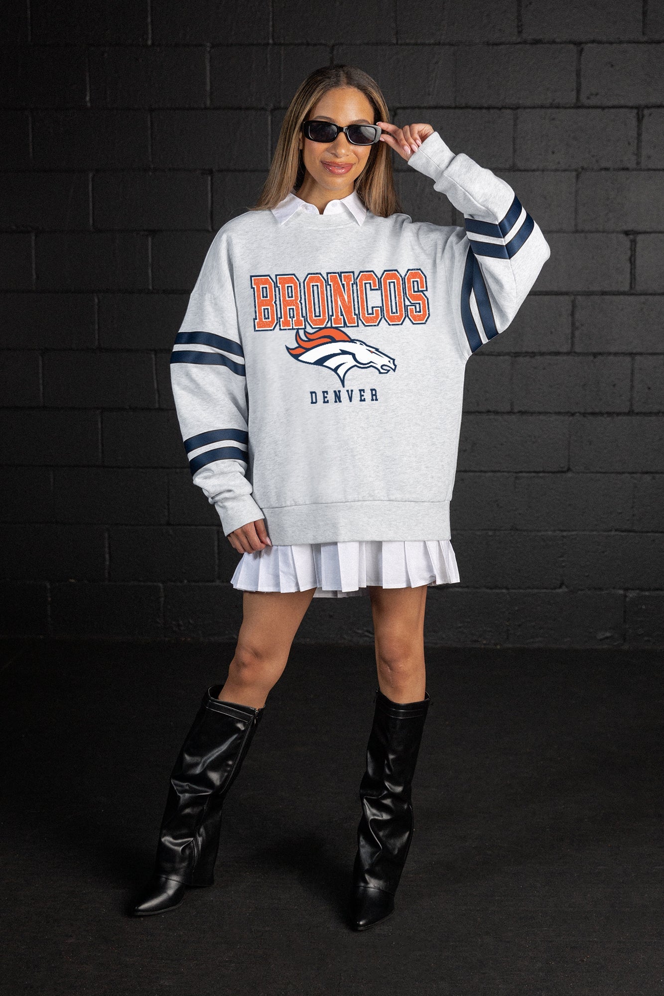 DENVER BRONCOS STADIUM STRIPES STRIPE SLEEVE CREWNECK SWEATSHIRT