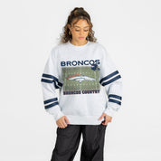 DENVER BRONCOS OFF THE GRID STRIPE SLEEVE CREWNECK SWEATSHIRT