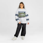 DENVER BRONCOS OFF THE GRID STRIPE SLEEVE CREWNECK SWEATSHIRT