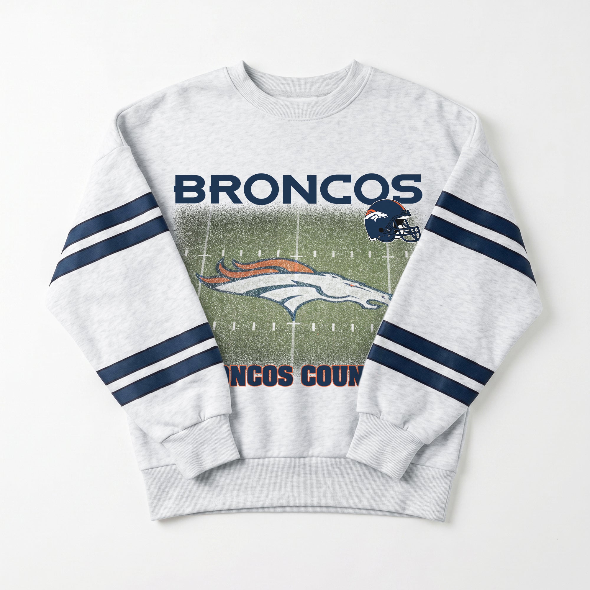 DENVER BRONCOS OFF THE GRID STRIPE SLEEVE CREWNECK SWEATSHIRT