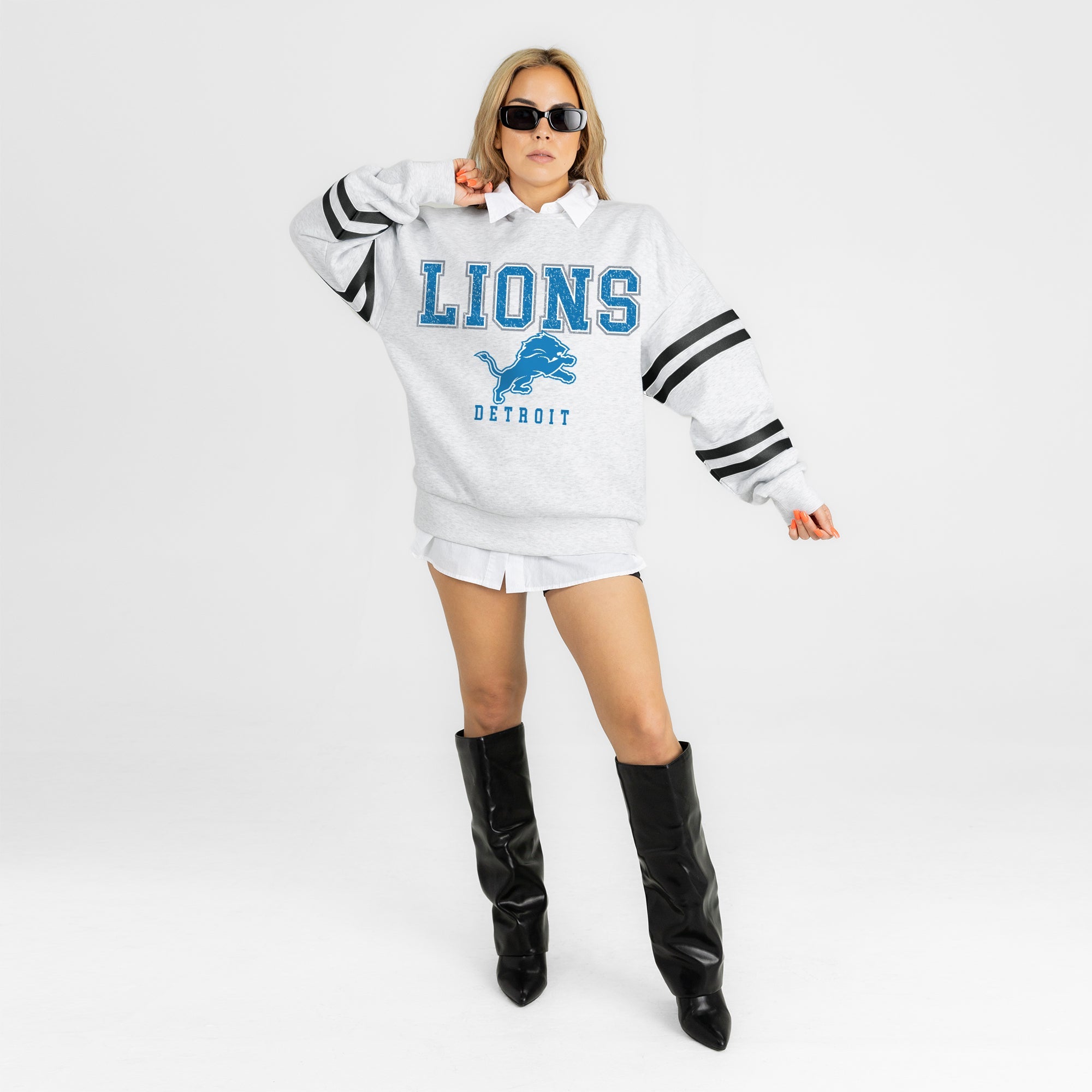 DETROIT LIONS STADIUM STRIPES STRIPE SLEEVE CREWNECK SWEATSHIRT