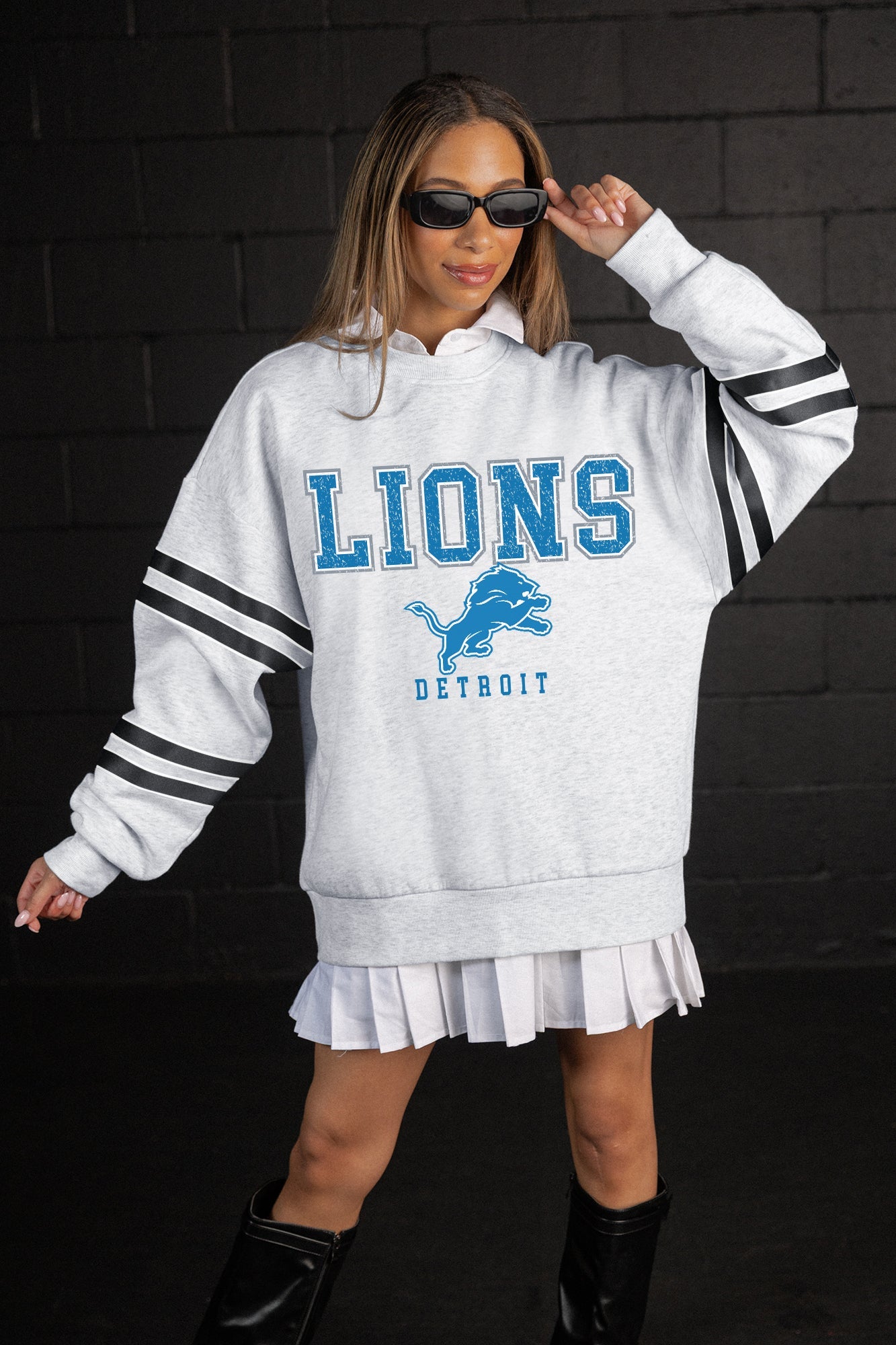 DETROIT LIONS STADIUM STRIPES STRIPE SLEEVE CREWNECK SWEATSHIRT