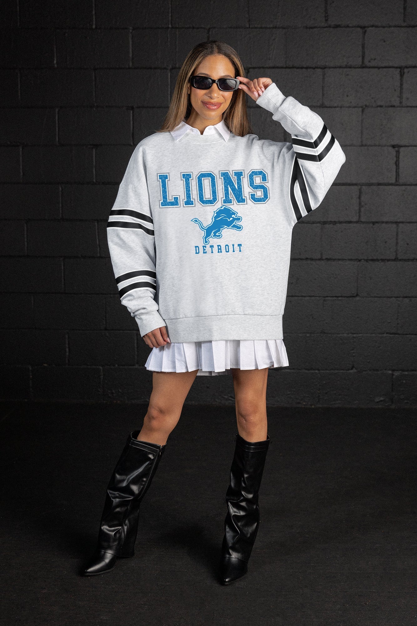 DETROIT LIONS STADIUM STRIPES STRIPE SLEEVE CREWNECK SWEATSHIRT