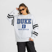 DUKE BLUE DEVILS STADIUM STRIPES STRIPE SLEEVE CREWNECK SWEATSHIRT