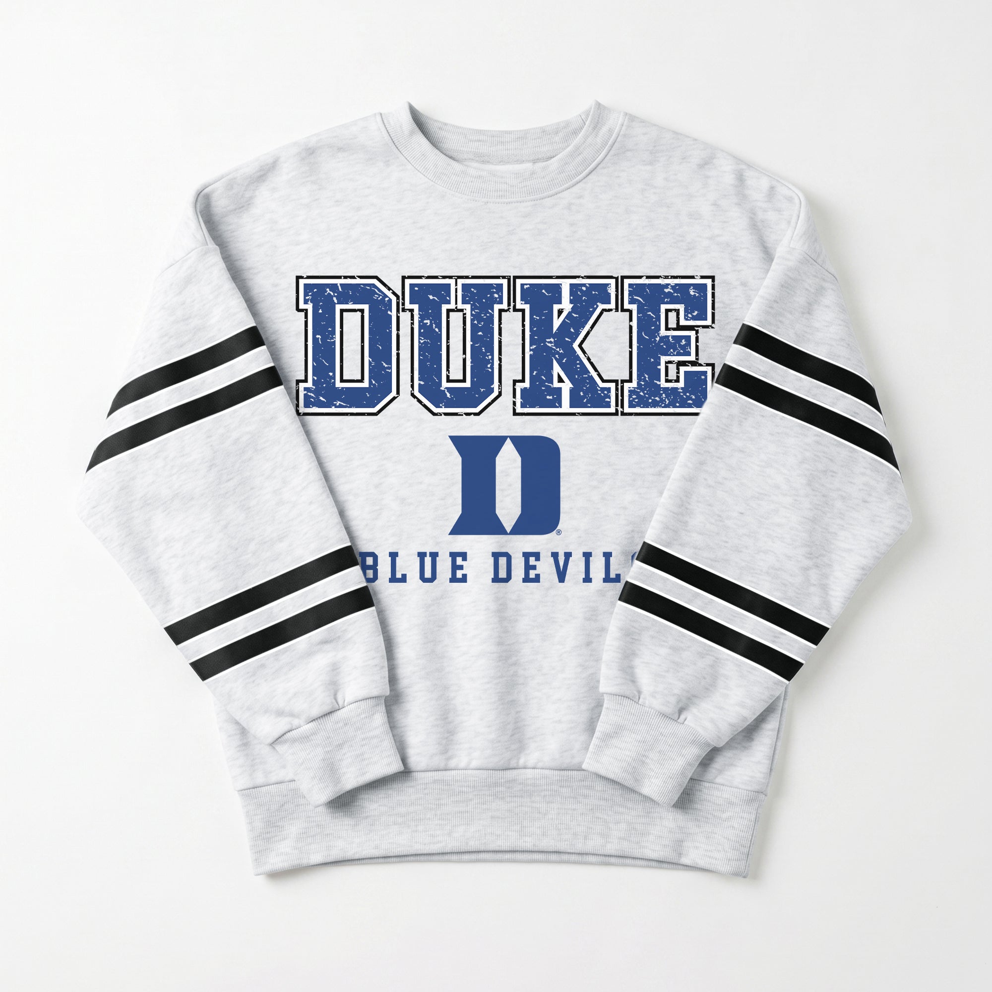 DUKE BLUE DEVILS STADIUM STRIPES STRIPE SLEEVE CREWNECK SWEATSHIRT