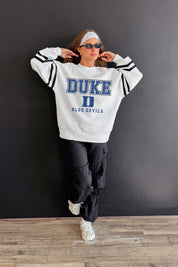 DUKE BLUE DEVILS STADIUM STRIPES STRIPE SLEEVE CREWNECK SWEATSHIRT