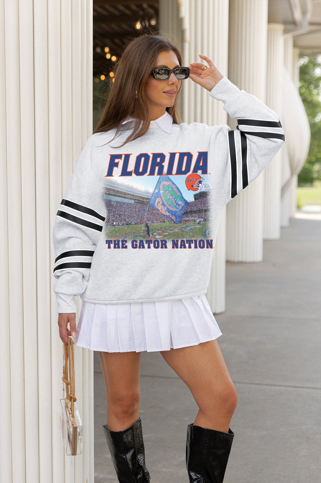 FLORIDA GATORS OFF THE GRID STRIPE SLEEVE CREWNECK SWEATSHIRT