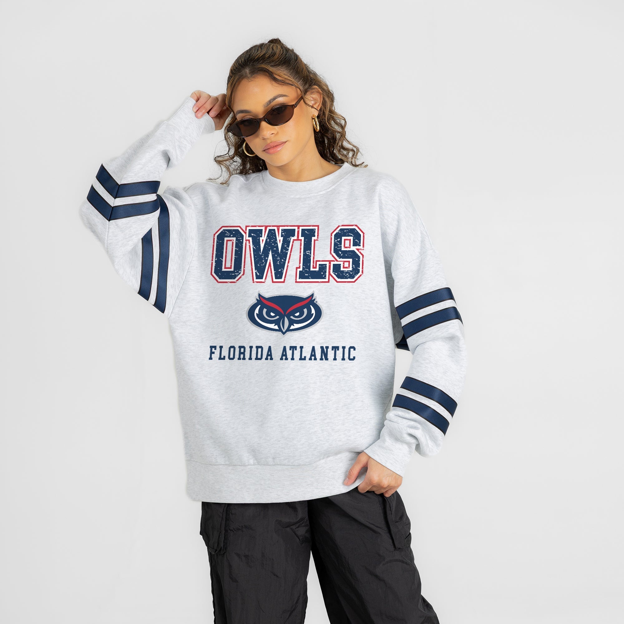 FLORIDA ATLANTIC OWLS STADIUM STRIPES STRIPE SLEEVE CREWNECK SWEATSHIRT