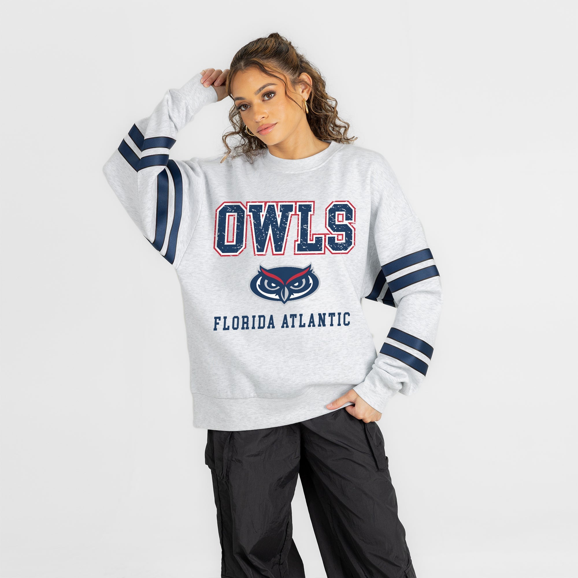 FLORIDA ATLANTIC OWLS STADIUM STRIPES STRIPE SLEEVE CREWNECK SWEATSHIRT