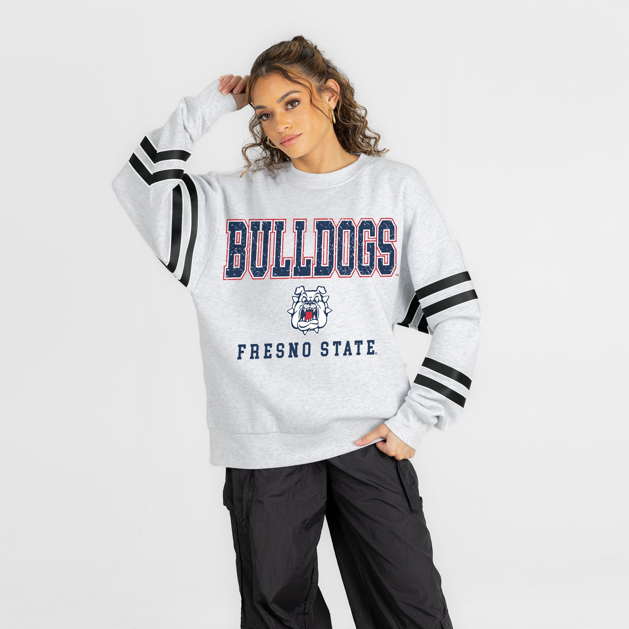 FRESNO STATE BULLDOGS STADIUM STRIPES STRIPE SLEEVE CREWNECK SWEATSHIRT