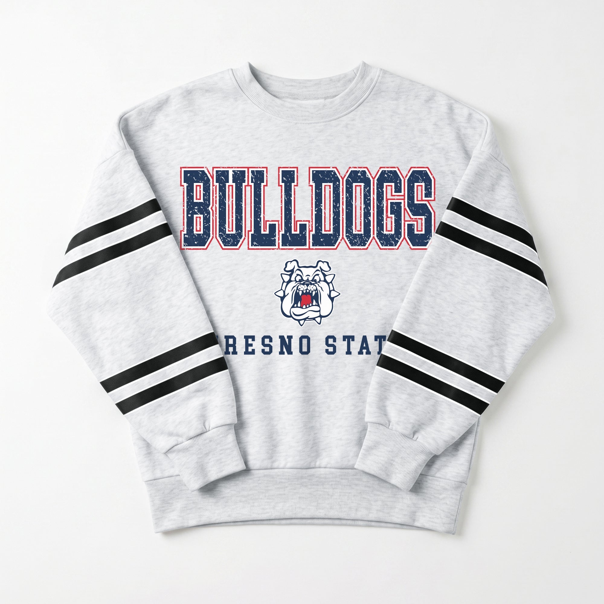 FRESNO STATE BULLDOGS STADIUM STRIPES STRIPE SLEEVE CREWNECK SWEATSHIRT