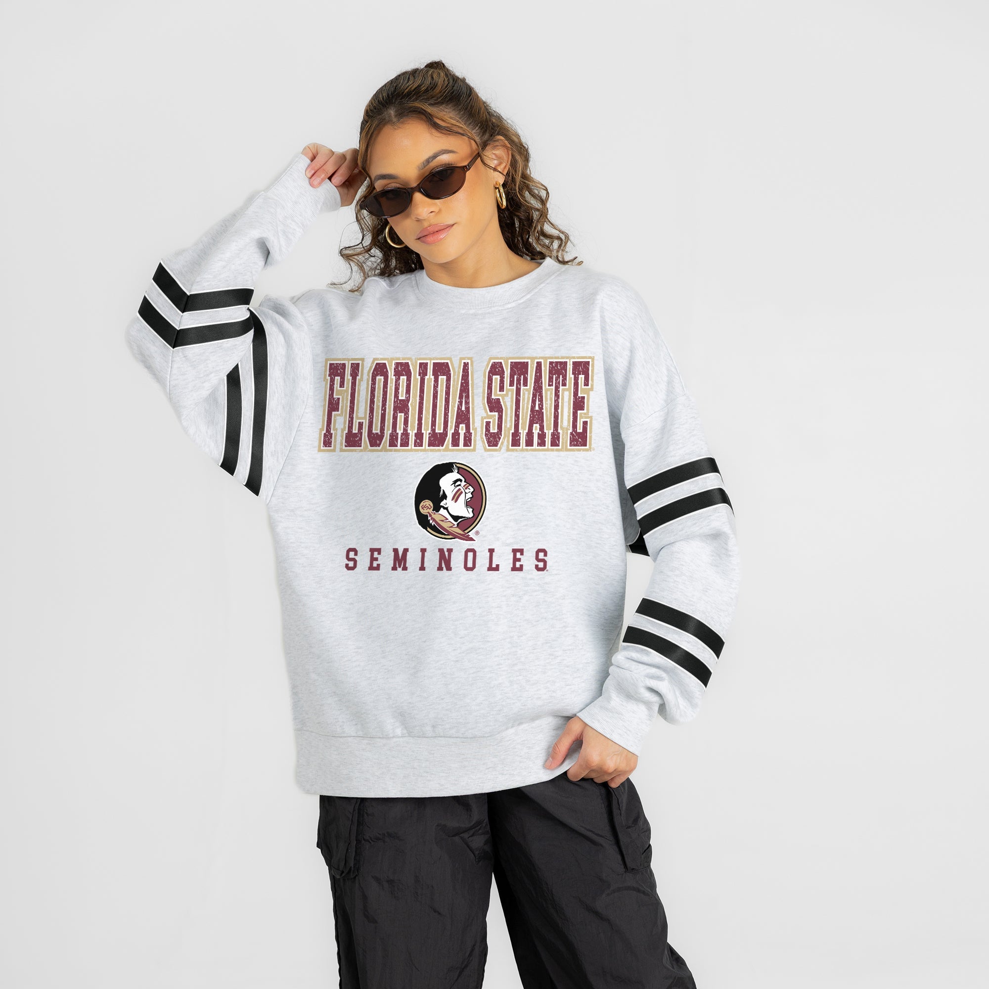 FLORIDA STATE SEMINOLES STADIUM STRIPES STRIPE SLEEVE CREWNECK SWEATSHIRT