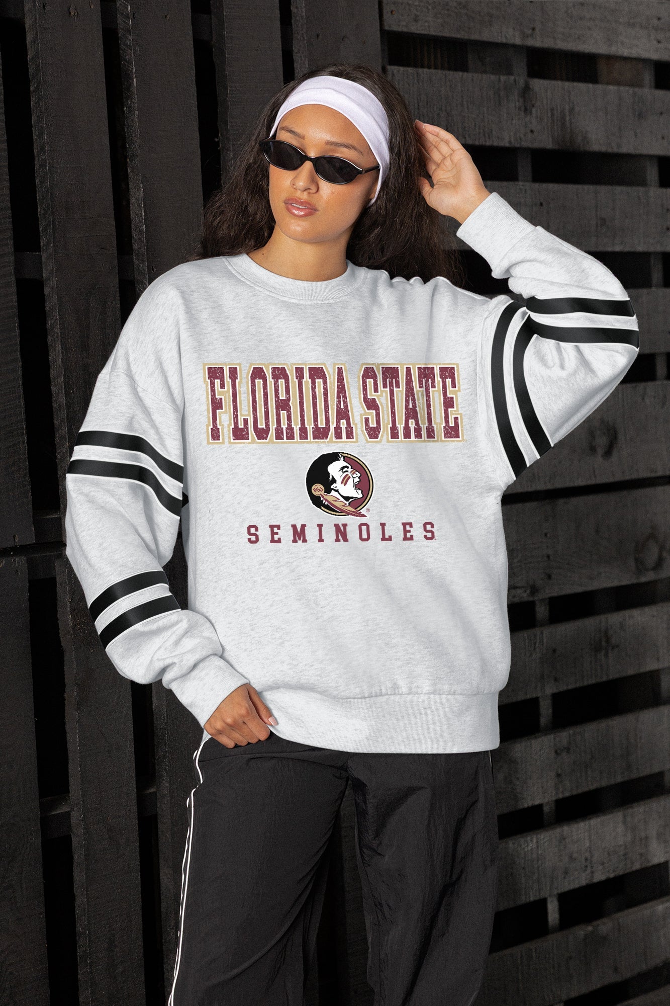FLORIDA STATE SEMINOLES STADIUM STRIPES STRIPE SLEEVE CREWNECK SWEATSHIRT