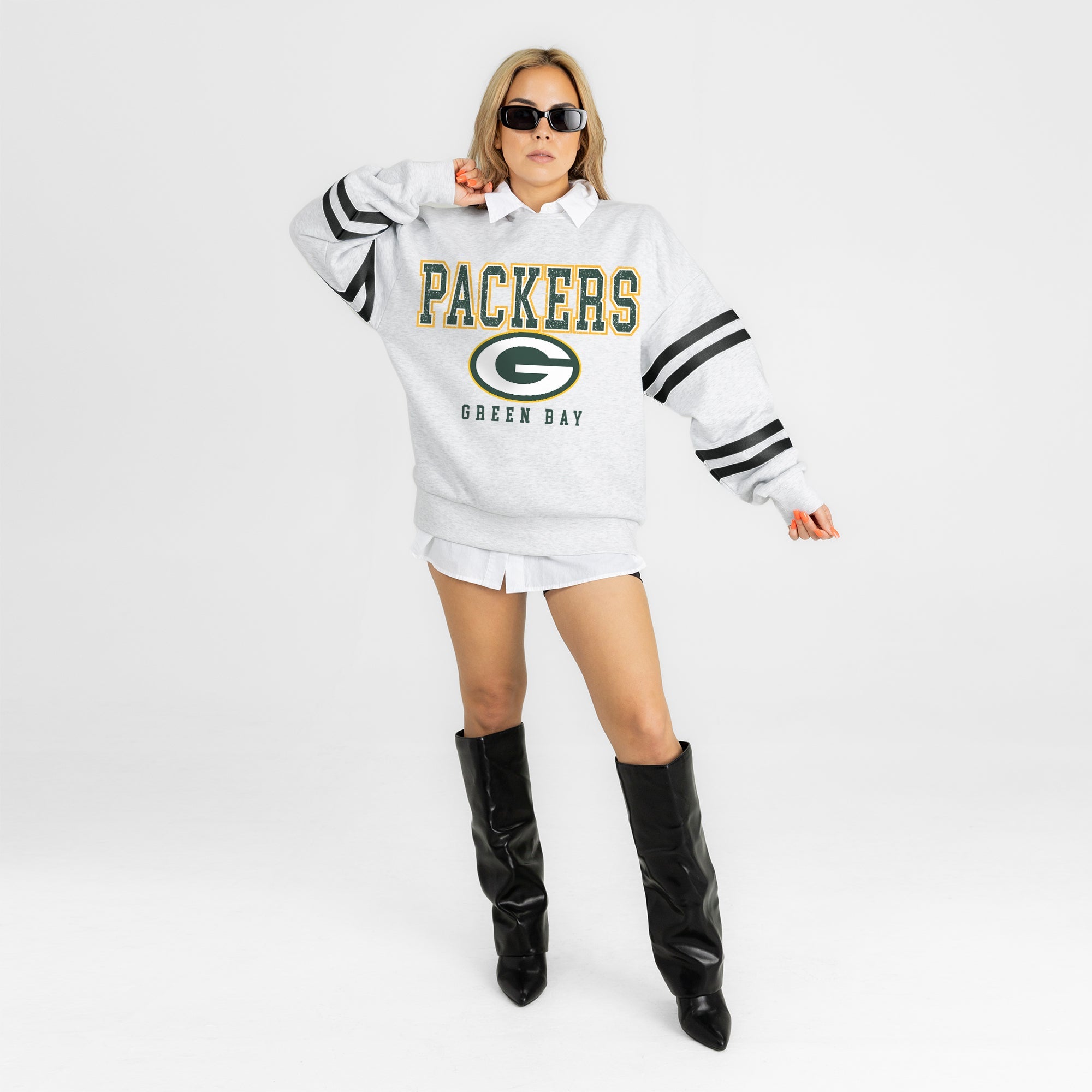 GREEN BAY PACKERS STADIUM STRIPES STRIPE SLEEVE CREWNECK SWEATSHIRT