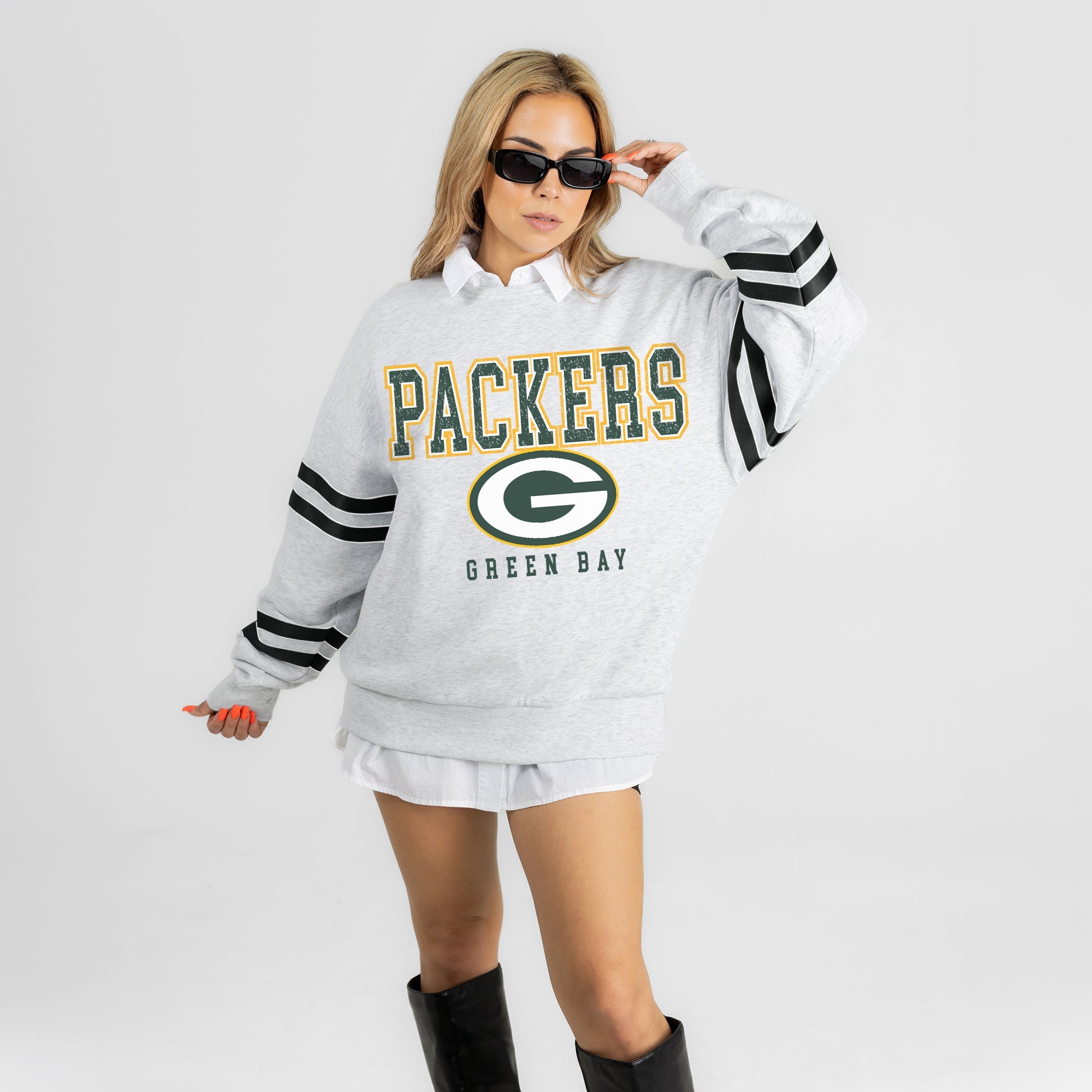GREEN BAY PACKERS STADIUM STRIPES STRIPE SLEEVE CREWNECK SWEATSHIRT