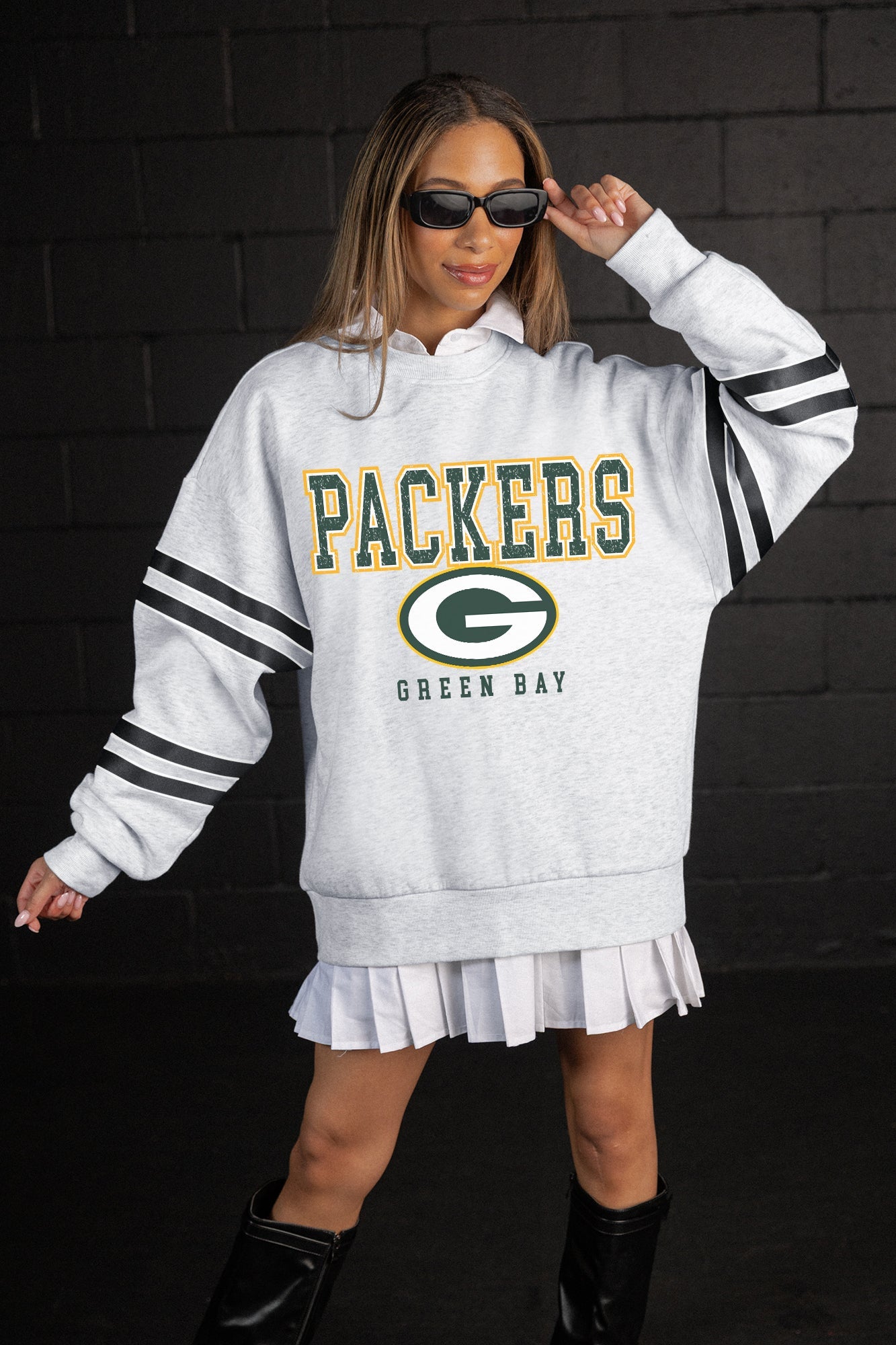 GREEN BAY PACKERS STADIUM STRIPES STRIPE SLEEVE CREWNECK SWEATSHIRT