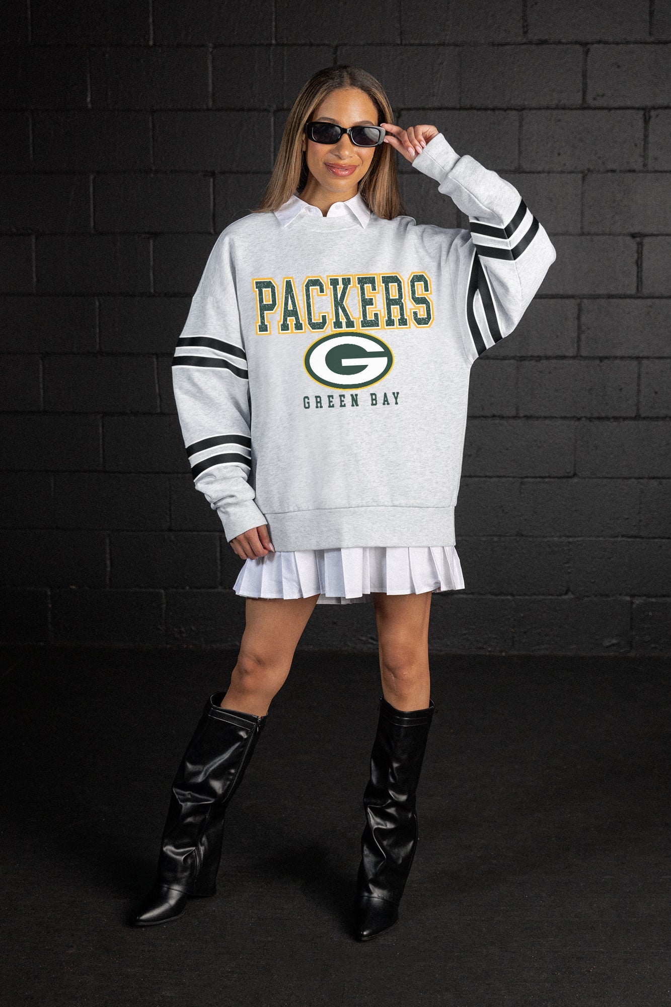 GREEN BAY PACKERS STADIUM STRIPES STRIPE SLEEVE CREWNECK SWEATSHIRT