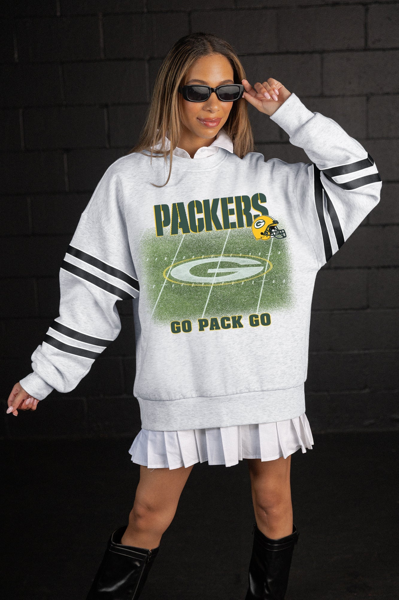 GREEN BAY PACKERS OFF THE GRID STRIPE SLEEVE CREWNECK SWEATSHIRT