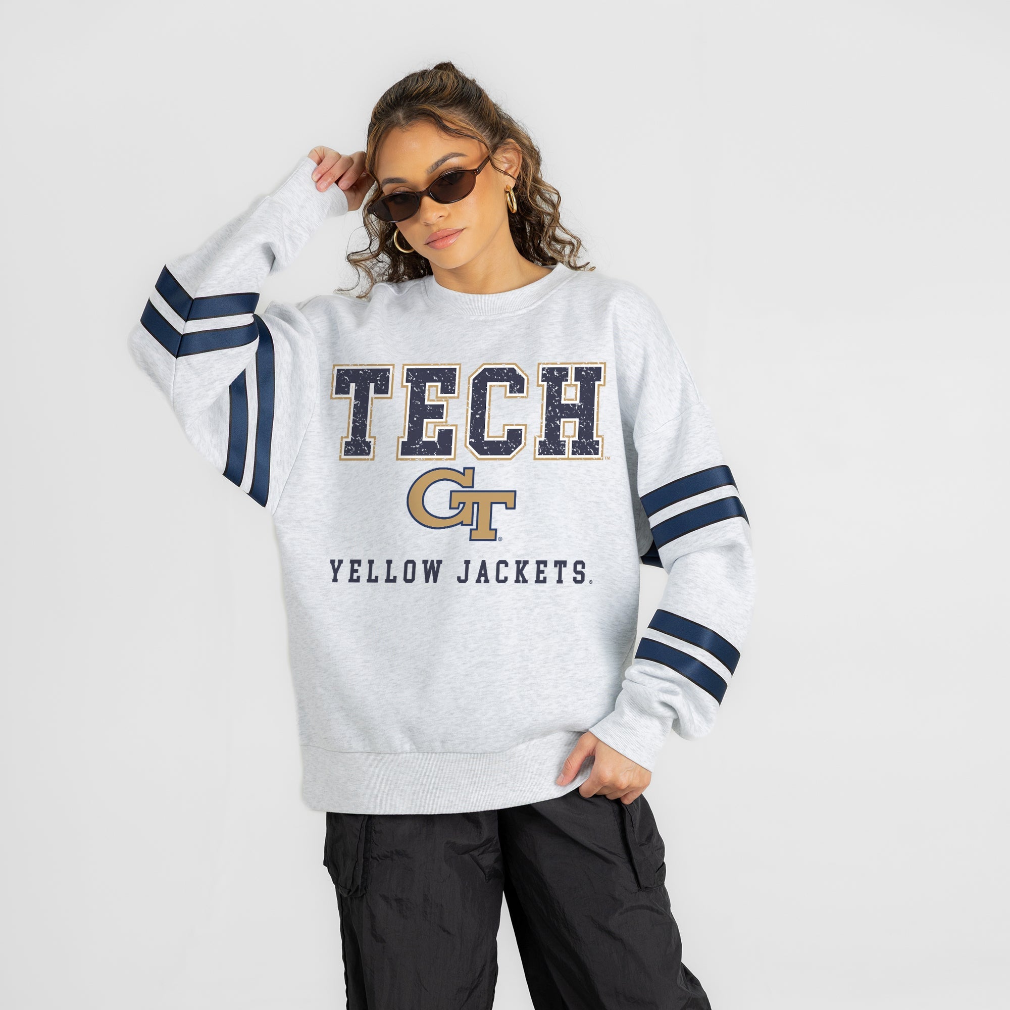 GEORGIA TECH YELLOW JACKETS STADIUM STRIPES STRIPE SLEEVE CREWNECK SWEATSHIRT