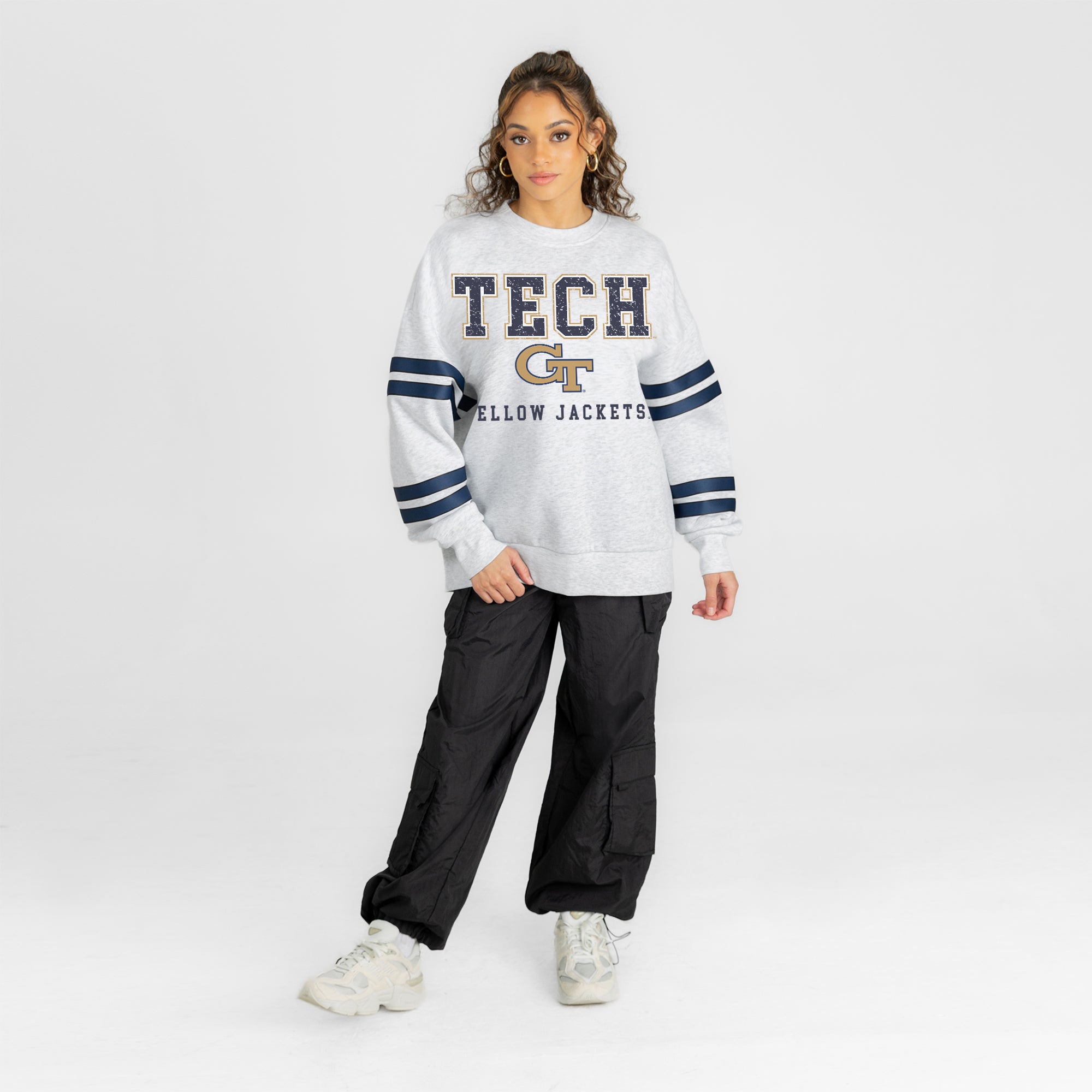 GEORGIA TECH YELLOW JACKETS STADIUM STRIPES STRIPE SLEEVE CREWNECK SWEATSHIRT