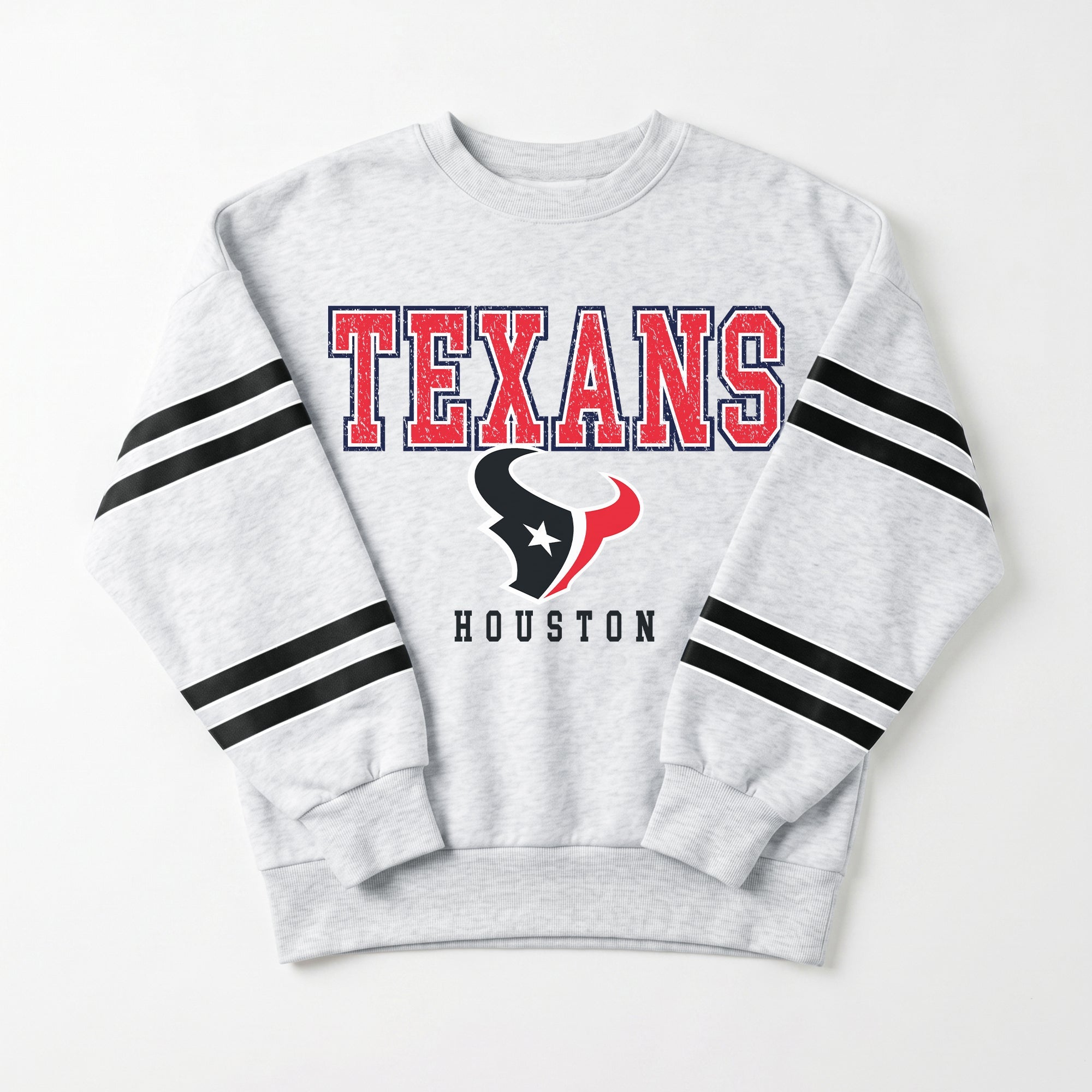 HOUSTON TEXANS STADIUM STRIPES STRIPE SLEEVE CREWNECK SWEATSHIRT