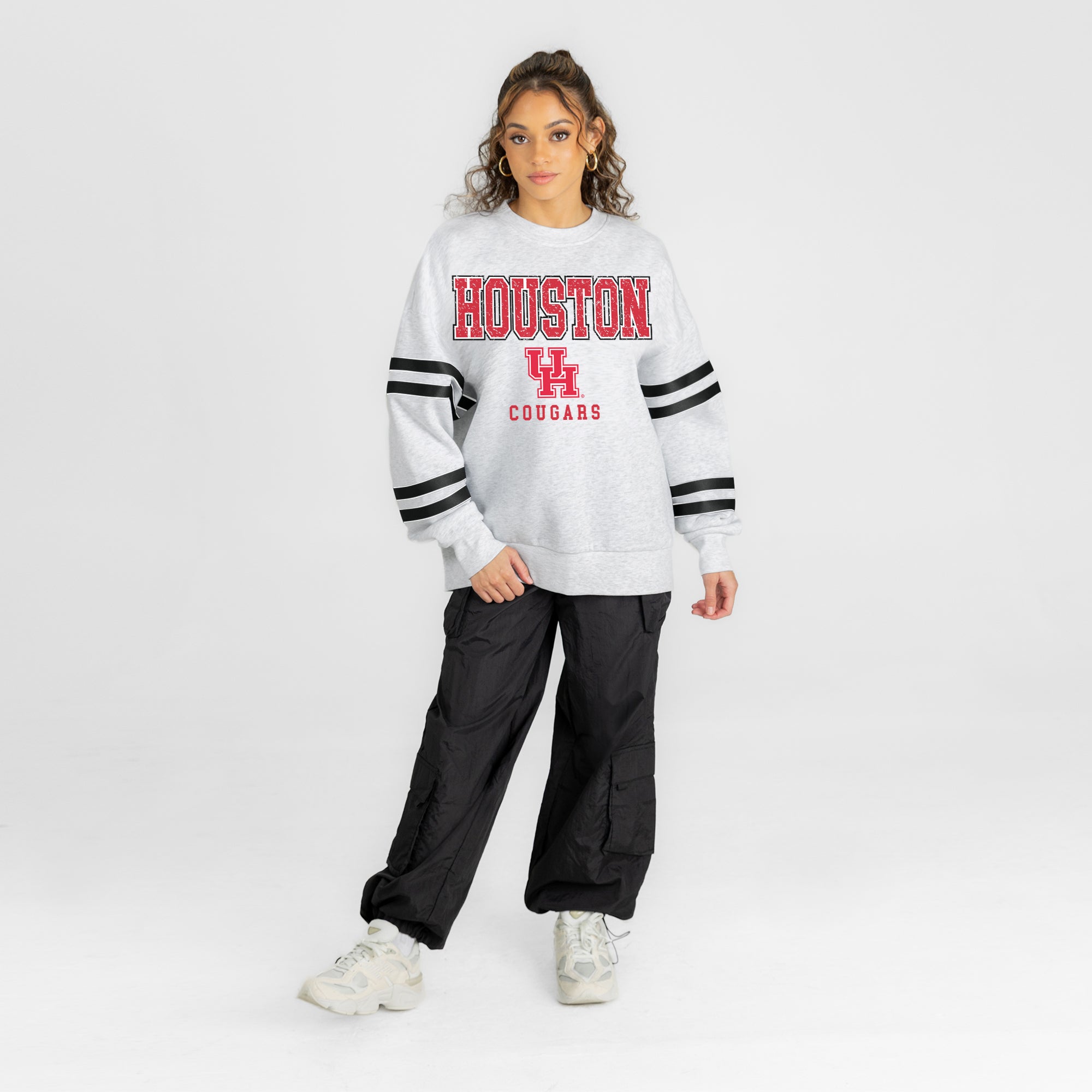 HOUSTON COUGARS STADIUM STRIPES STRIPE SLEEVE CREWNECK SWEATSHIRT