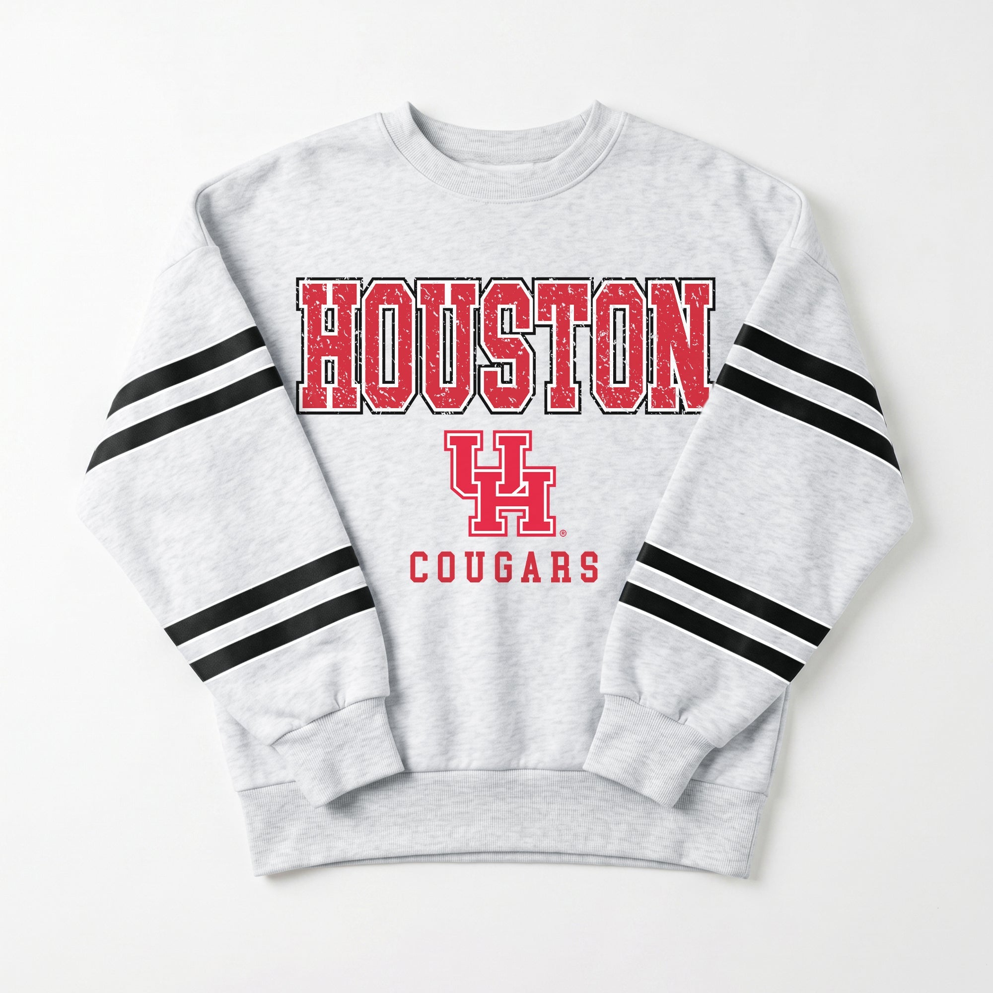 HOUSTON COUGARS STADIUM STRIPES STRIPE SLEEVE CREWNECK SWEATSHIRT