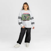 HOUSTON TEXANS OFF THE GRID STRIPE SLEEVE CREWNECK SWEATSHIRT