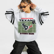 HOUSTON TEXANS OFF THE GRID STRIPE SLEEVE CREWNECK SWEATSHIRT
