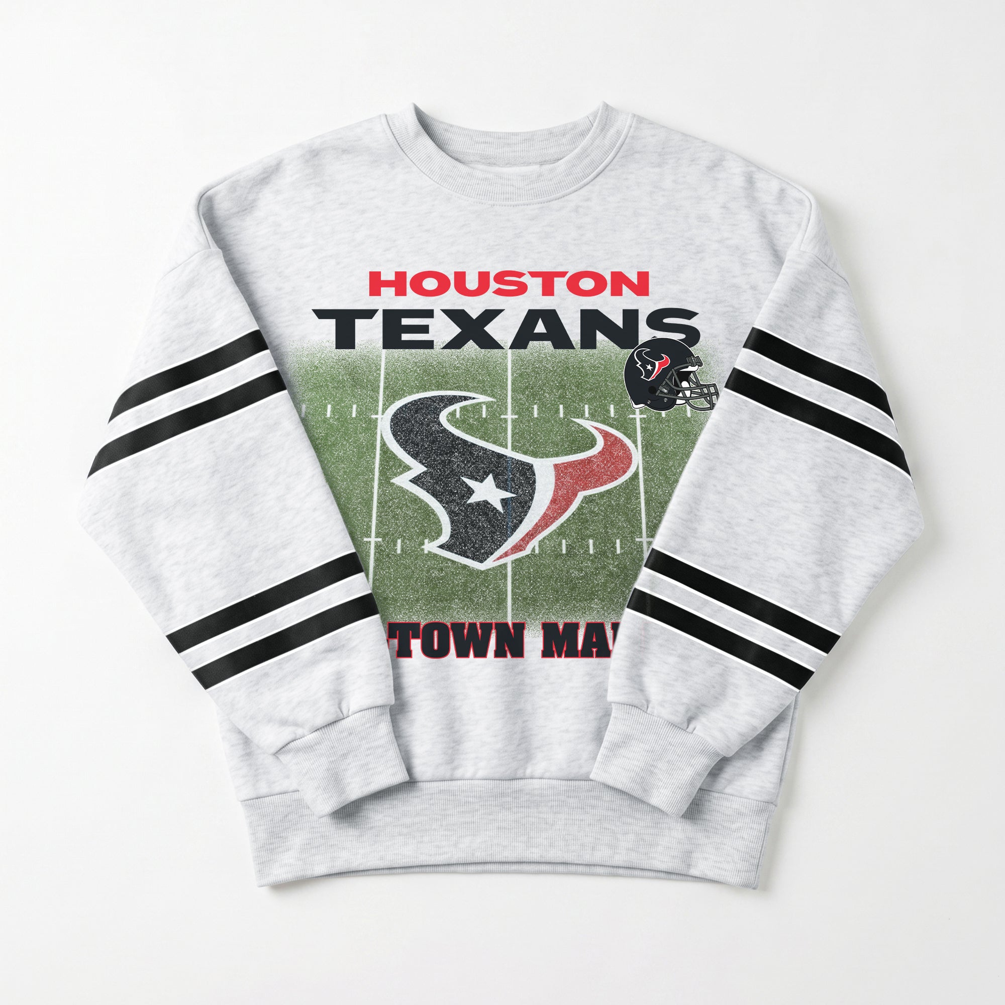 HOUSTON TEXANS OFF THE GRID STRIPE SLEEVE CREWNECK SWEATSHIRT