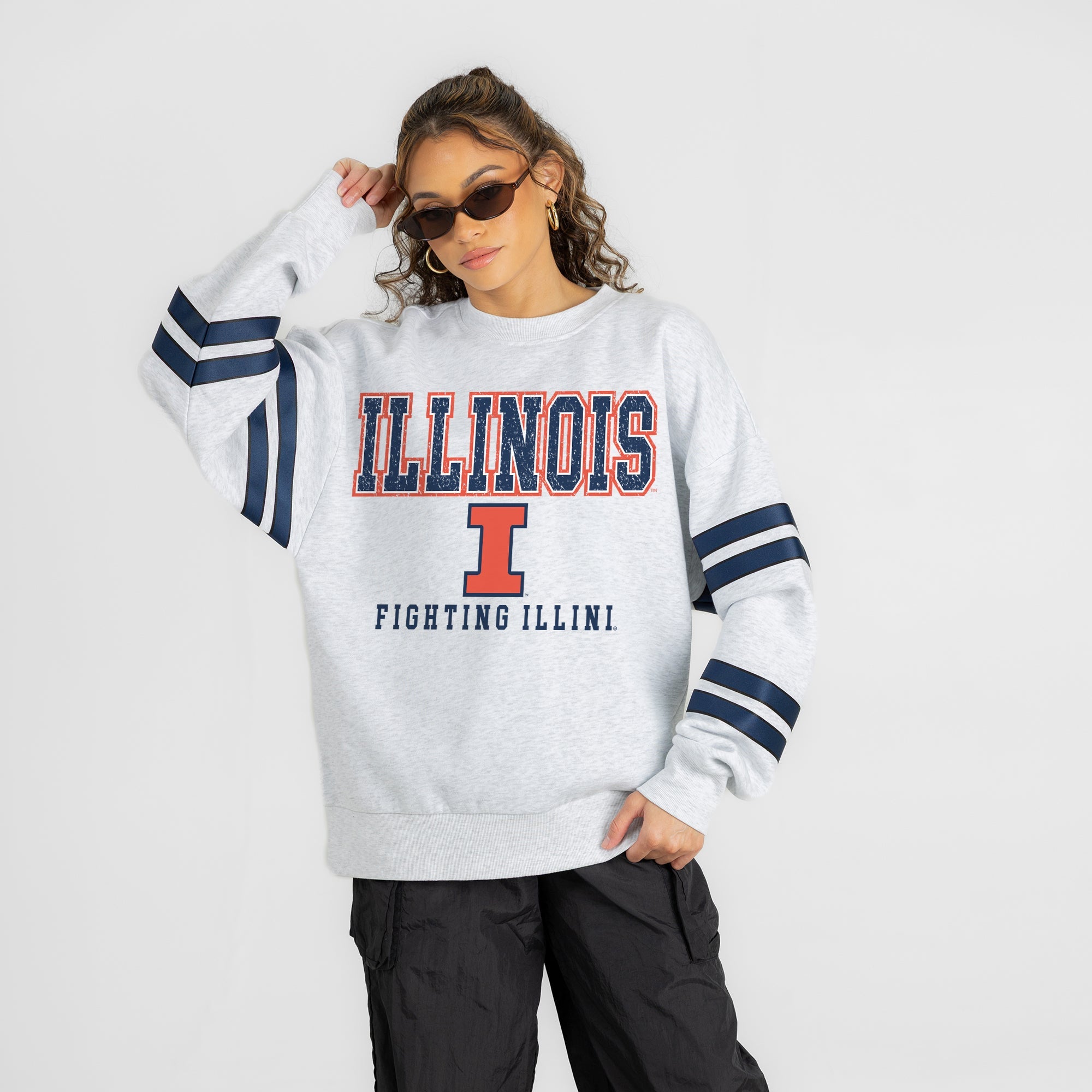 ILLINOIS FIGHTING ILLINI STADIUM STRIPES STRIPE SLEEVE CREWNECK SWEATSHIRT