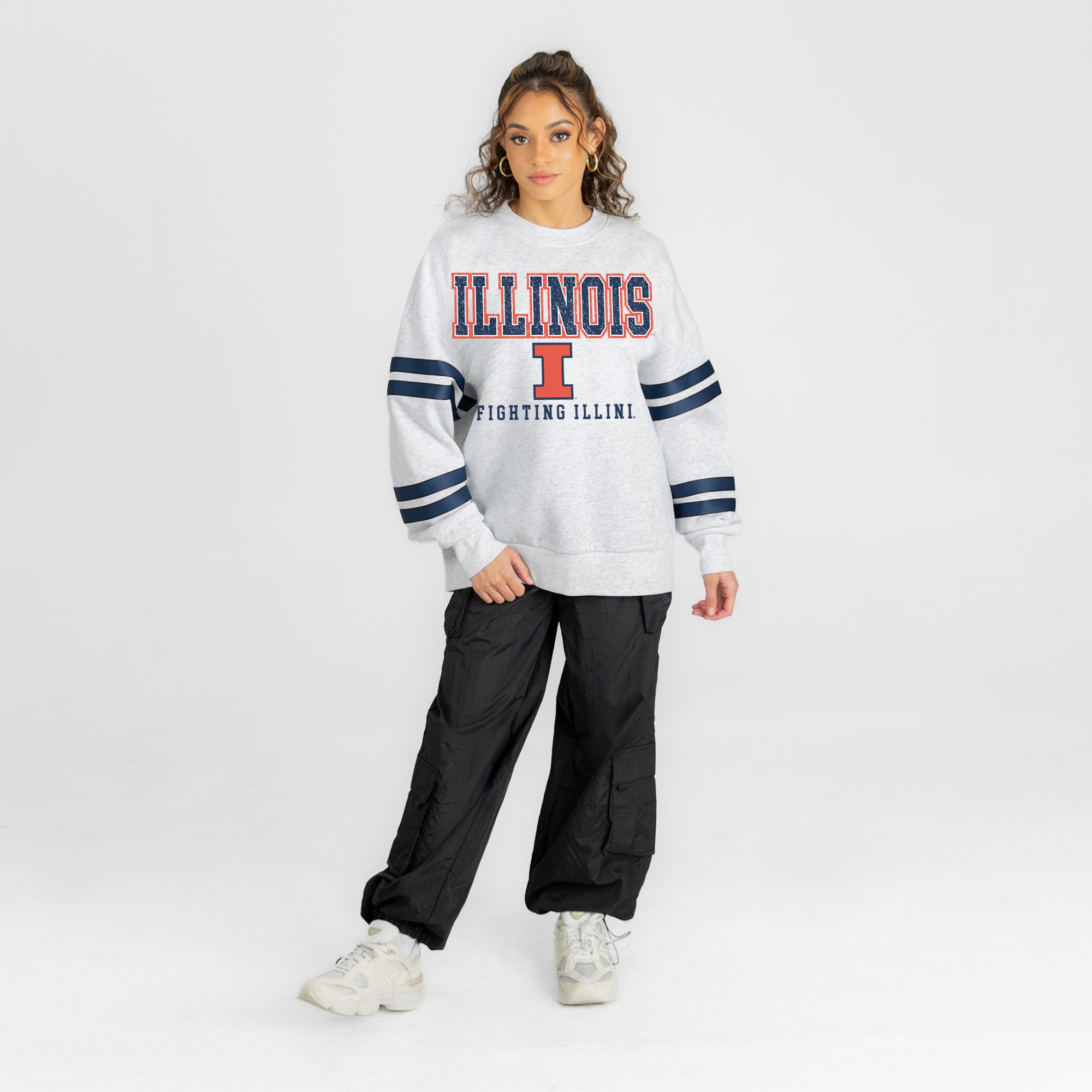 ILLINOIS FIGHTING ILLINI STADIUM STRIPES STRIPE SLEEVE CREWNECK SWEATSHIRT