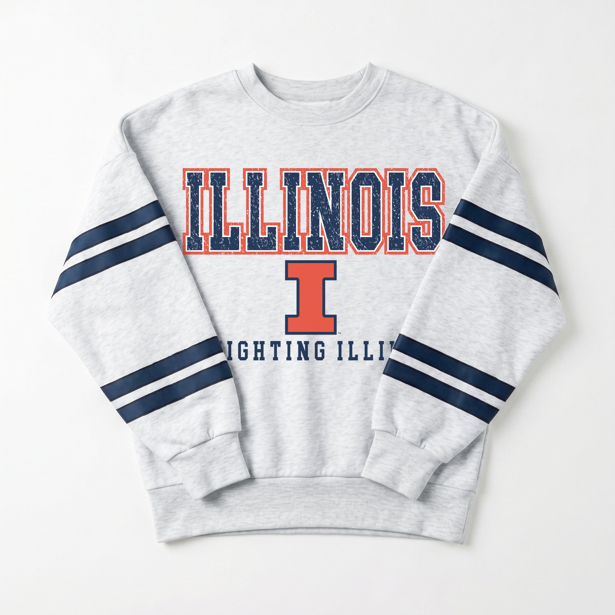ILLINOIS FIGHTING ILLINI STADIUM STRIPES STRIPE SLEEVE CREWNECK SWEATSHIRT