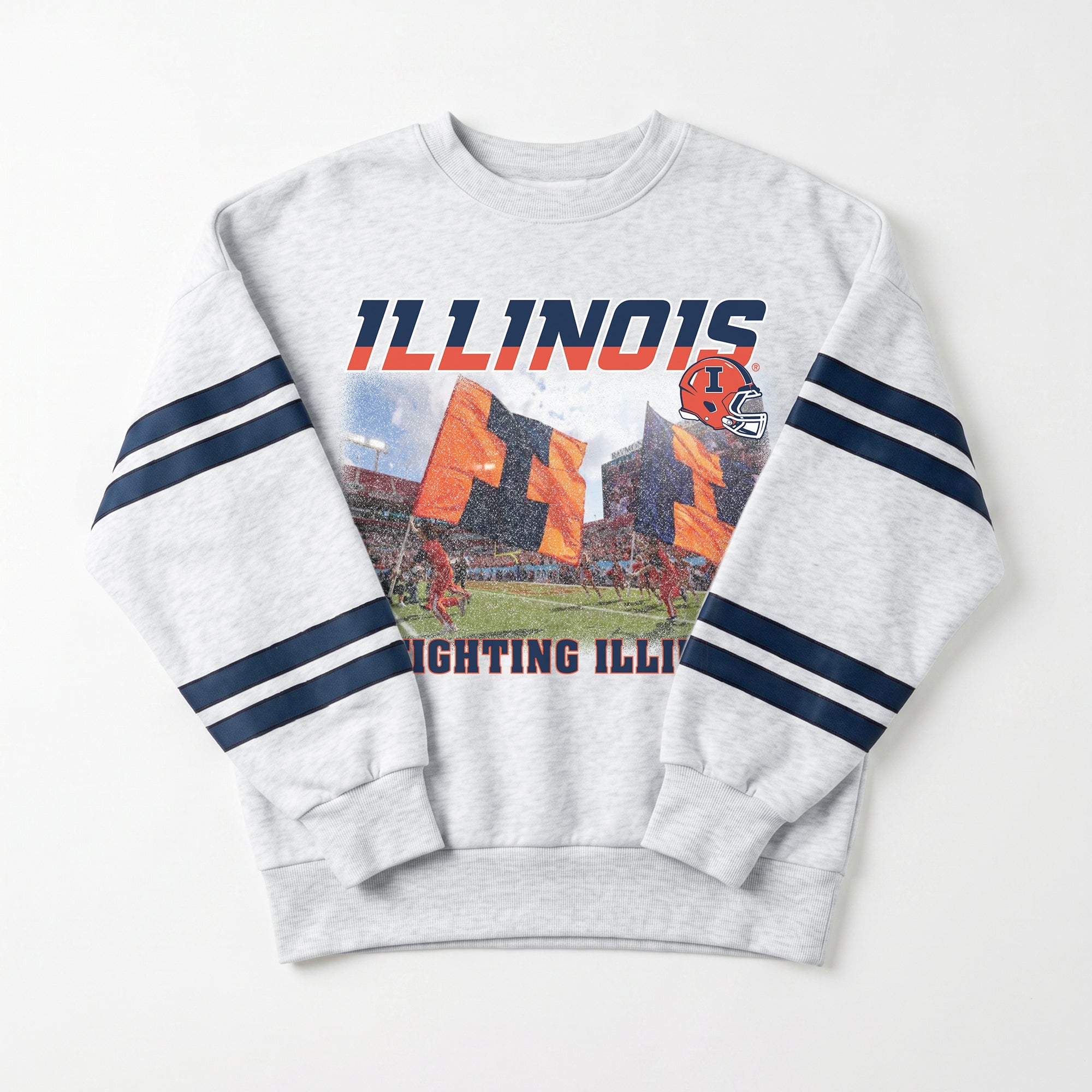 ILLINOIS FIGHTING ILLINI OFF THE GRID STRIPE SLEEVE CREWNECK SWEATSHIRT
