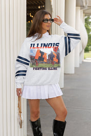 ILLINOIS FIGHTING ILLINI OFF THE GRID STRIPE SLEEVE CREWNECK SWEATSHIRT