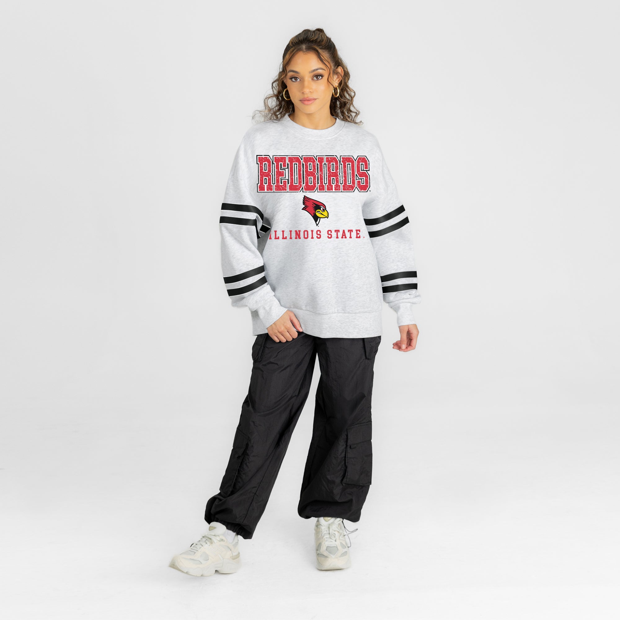 ILLINOIS STATE REDBIRDS STADIUM STRIPES STRIPE SLEEVE CREWNECK SWEATSHIRT