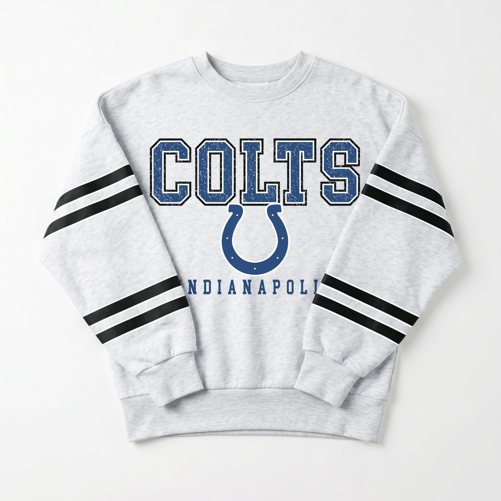 INDIANAPOLIS COLTS STADIUM STRIPES STRIPE SLEEVE CREWNECK SWEATSHIRT