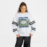 INDIANAPOLIS COLTS OFF THE GRID STRIPE SLEEVE CREWNECK SWEATSHIRT