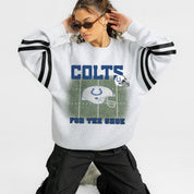 INDIANAPOLIS COLTS OFF THE GRID STRIPE SLEEVE CREWNECK SWEATSHIRT