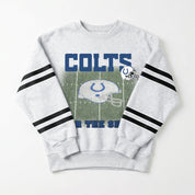 INDIANAPOLIS COLTS OFF THE GRID STRIPE SLEEVE CREWNECK SWEATSHIRT