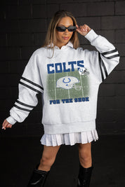 INDIANAPOLIS COLTS OFF THE GRID STRIPE SLEEVE CREWNECK SWEATSHIRT