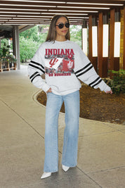 INDIANA HOOSIERS OFF THE GRID STRIPE SLEEVE CREWNECK SWEATSHIRT
