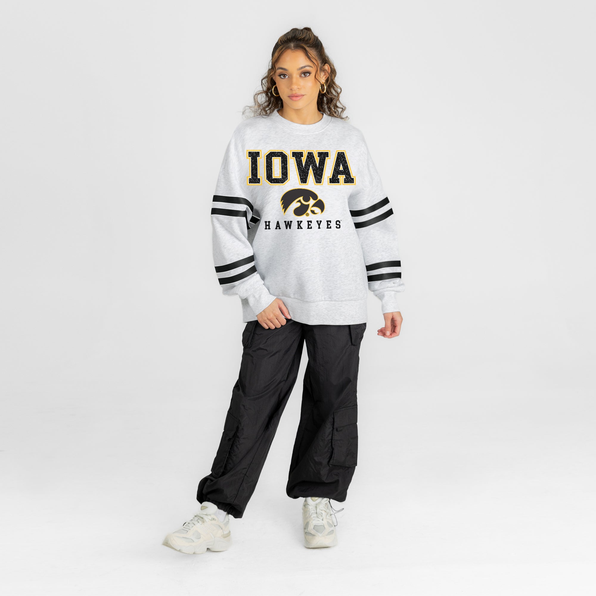IOWA HAWKEYES STADIUM STRIPES STRIPE SLEEVE CREWNECK SWEATSHIRT
