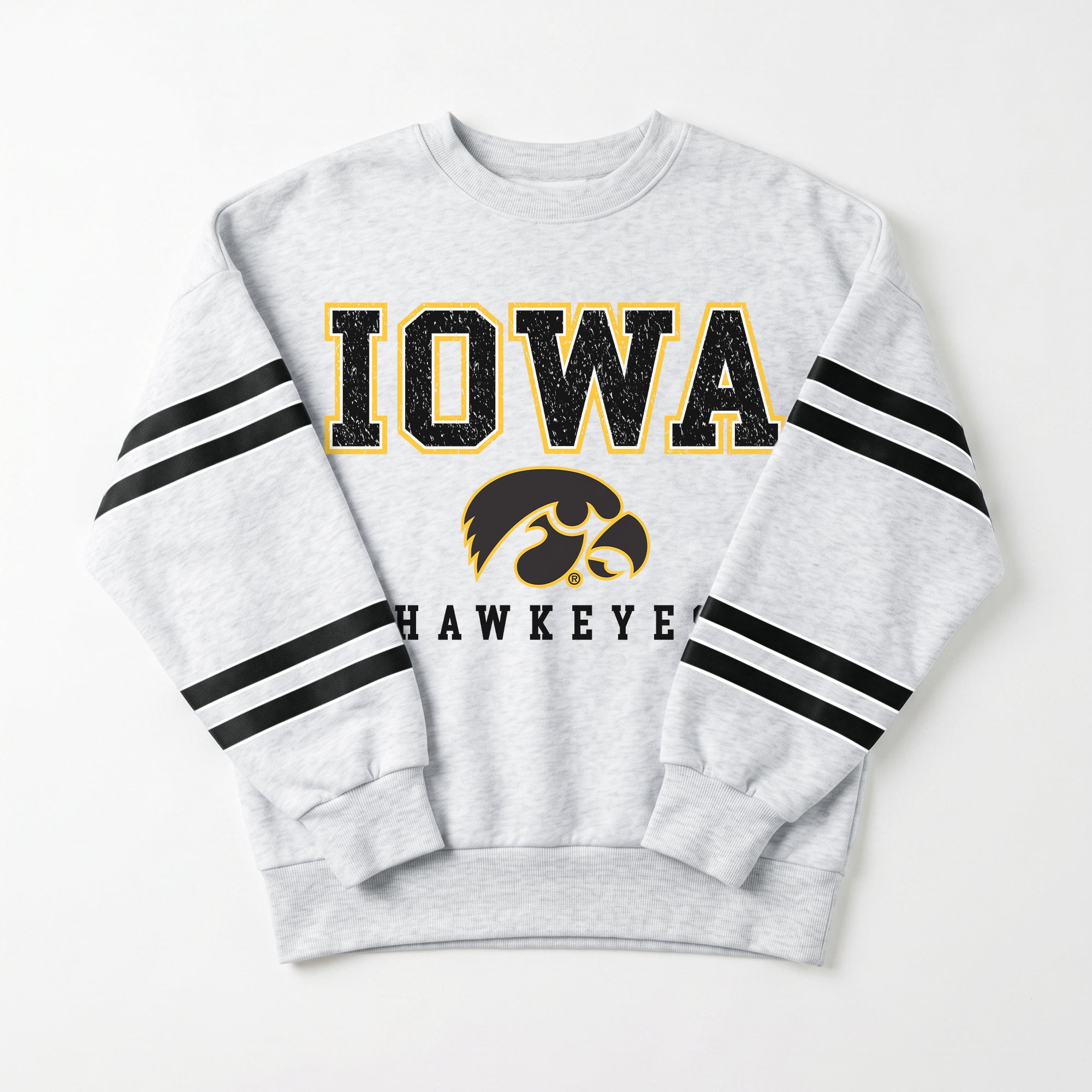 IOWA HAWKEYES STADIUM STRIPES STRIPE SLEEVE CREWNECK SWEATSHIRT