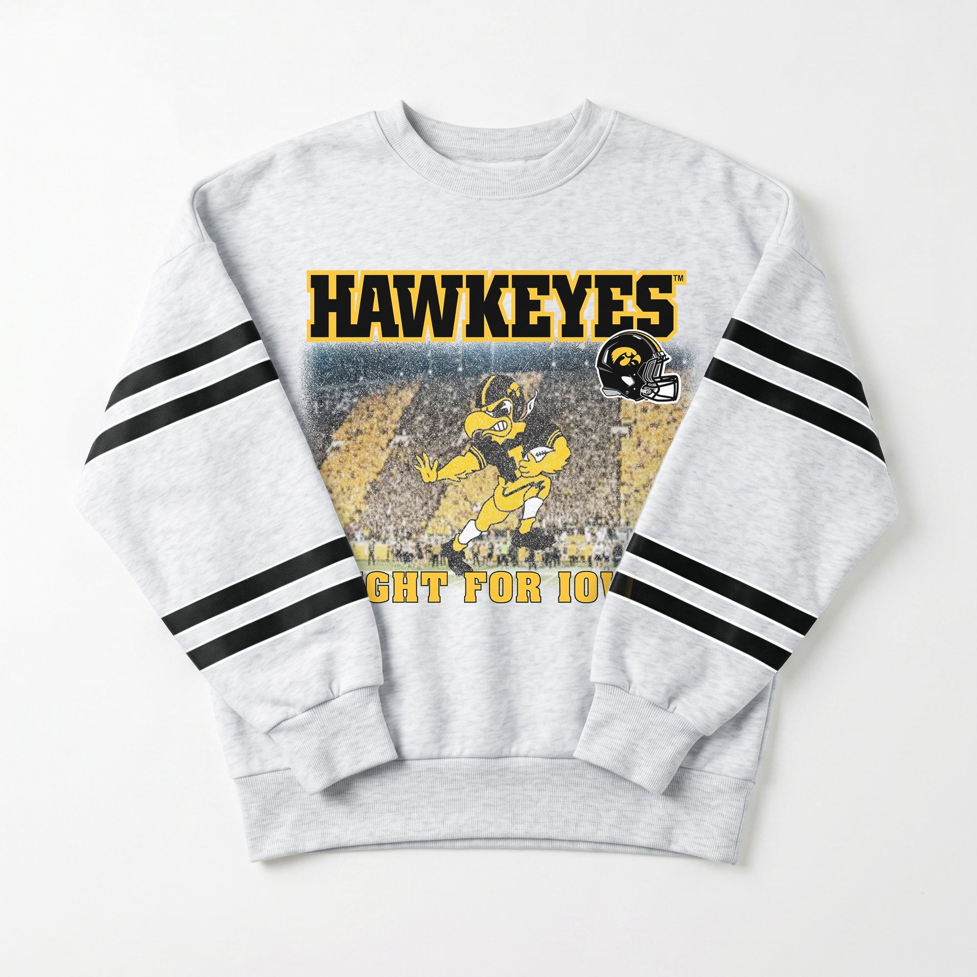 IOWA HAWKEYES OFF THE GRID STRIPE SLEEVE CREWNECK SWEATSHIRT