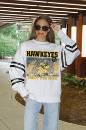 IOWA HAWKEYES OFF THE GRID STRIPE SLEEVE CREWNECK SWEATSHIRT